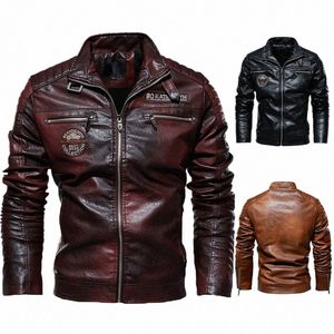 Nouveaux hommes automne et hiver hommes de haute qualité Fi manteau veste en cuir PU style moto vestes décontractée noir chaud pardessus h0J5 #