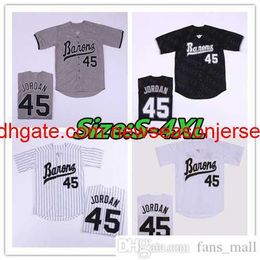 NUEVOS hombres Birmingham Barons 45 Michael MJ Jersey Negro Blanco Gris Película cosida Camisetas de béisbol Tamaño S-4X