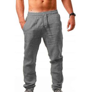 Nouveaux hommes respirant coton lin pantalons de sport mode couleur unie pantalons simples été taille élastique pantalons de sport hommes MY242 G220713