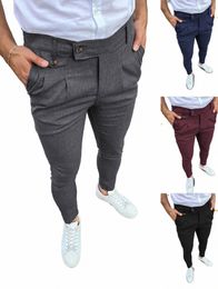 Nouveaux hommes Busin Casual Skinny Stretch Slim Fit Crayon Pantalon Pantalon Fi Zipper Taille Moyenne Solide Jogging Kaki Pantalon de Survêtement 61Eu #
