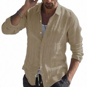 Chemise décontractée pour hommes, chemise en lin, chemise ample, manches LG, T-shirt printemps et automne, O02u #