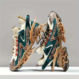 New Men's Chinese Landscape Blade Sneakers - Bloc de couleurs à la mode, lacets vers le haut, couleurs assorties, chaussures de marche extérieures décontractées