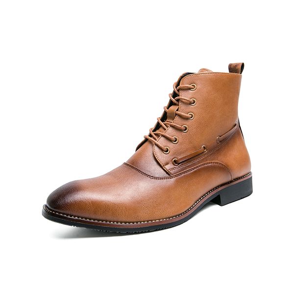 Nouveaux hommes classiques mi-mollet bottes haute confortable anti-dérapant sport chaussures en cuir haut à la mode chaussures de fête de mariage pour garçons robe de soirée bottes