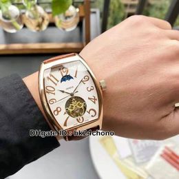 Nouvelle collection pour hommes 8880 Tourbillon Montre automatique pour homme Cadran blanc Boîtier en or rose Bracelet en cuir marron Montres de sport pour hommes de haute qualité