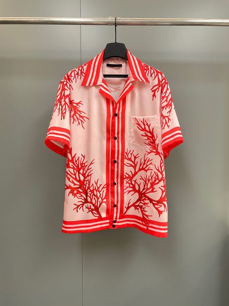 Nouveaux hommes chemise à imprimé corail style design soie filature électrique chemise à manches courtes
