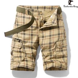 Nouveaux hommes coton Cargo Shorts vêtements décontracté vérifier culottes Bermudes mode plage pantalon Cargo court pour hommes