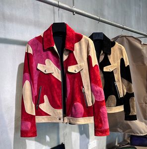Nouveaux hommes Denim Veste en cuir Marque de luxe Designer Fashion Tricolor Splice Contrast Short Leather Shirt