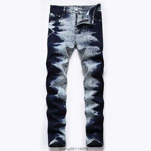 New Men's Elastic Slim Pants High Street Novelty Jeans Hommes