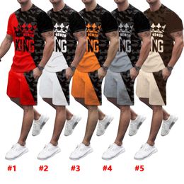 Nieuwe herenmode Casual Solid Color Printing Twee -delige paar herenkleding rechtdoor