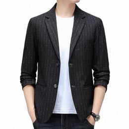 Nieuwe mannen Fi Busin Gentleman Casual Slanke Elegante Koreaanse Versi van Alles Hosts Brief Strepen Britse Stijl Blazer U4mx #