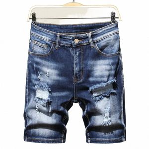 Nieuwe mannen Graffiti Ripped Zomer Fi Korte Jeans Casual Slim Big Hole Retro Stijl Denim Shorts Mannelijke Merk kleding 31pU #