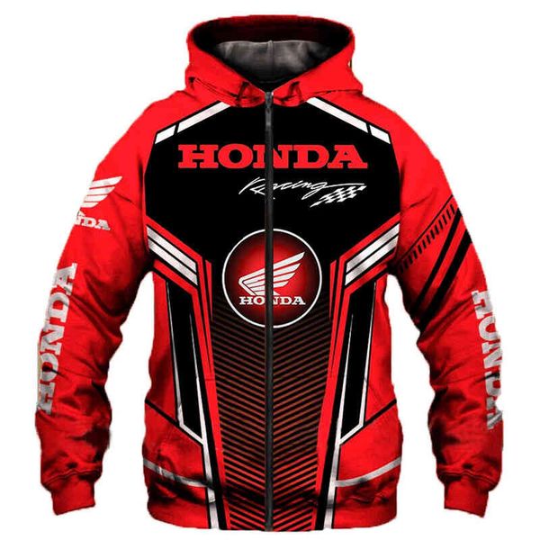 Nouveaux hommes Honda Wing moto à capuche 3d impression numérique sweat décontracté zippé à capuche Harajuku haute qualité vestes de course