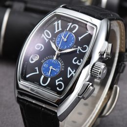 Nieuwe heren hete verkopende luxe horloge 5 naaldkwarts 24 kalender Watch Real Belt Watch cadeau horloge