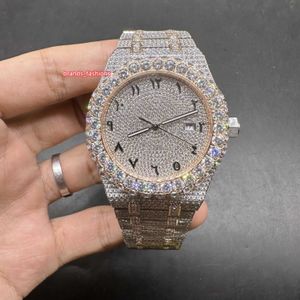 Nouveaux hommes Iced Diamond Watch 2Tone Rose Gold Case Chiffres arabes Montres Biger Diamond Bezel 8215 Mouvement automatique Shiny Good Livraison gratuite