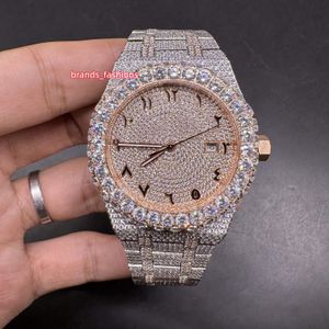 New Men's Iced Diamond Watch Barge Diamond Tezel 2Tone Rose Gold Case Watches 8215 Mouvement automatique