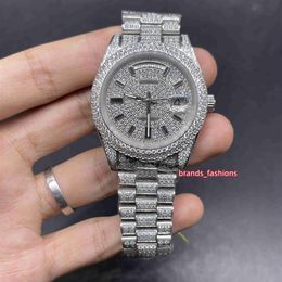 Nieuw heren Iced diamanten horloge Zwarte staafschaalhorloges zilver roestvrij staal automatisch mechanisch watch316L
