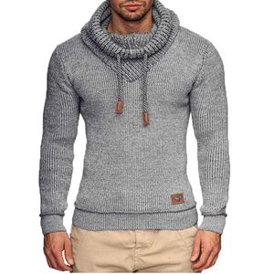 Jacquard pull en tricot à manches longues col pile chaud mode solide tout match grande taille chandails chics pour hommes