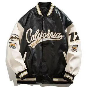 Nuevas chaquetas para hombres bordado piloto chaqueta de béisbol hombres hip-hop streetwear PU cuero universitario bombardero haruku capas sueltas 230531