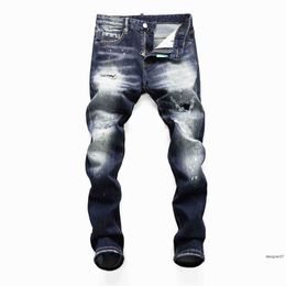 Nuevos pantalones vaqueros para hombre 2023 primavera y otoño agujero roto elástico lavado con agua estudiantes universitarios pies ajustados discoteca moda estampado D2 Pantalones