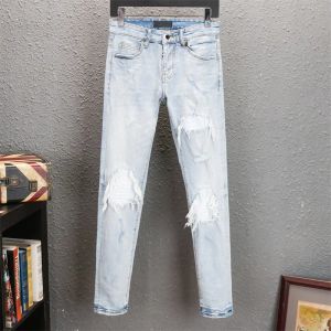 Nouveau concepteur de jeans et de pantalons pour hommes, noir étager serré Light Wash Motorcycle Rock Revival Joker Jeans