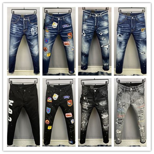 Nouveaux jeans pour hommes mode D2 DSQ ICON GG marque européenne Italie hommes slim d2 jeans pantalons pantalons en denim pour hommes fermeture à glissière bleu trou crayon pantalons jeans pour hommes 8877