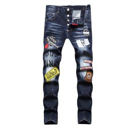 Nieuwe heren jeans heren mode street hiphop 2023 mannelijke punk stijl denim broek mannen rekbare slanke fit gescheurd hoge kwaliteit oversized