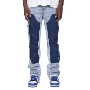 Jean pour hommes avec des couleurs contrastées, pantalon denim lavé et patchwork M515 50