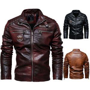 Nieuwe herenleren jassen herfst en winter casual motorfiets slanke pu jas biker lederen hoogwaardige mode warme overjas