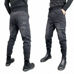 Nouveaux jeans italiens de luxe pour hommes Pantalons sarouel coniques extensibles gris noir et pantalons décontractés à taille élastique de créateur brodé Q0w1 #