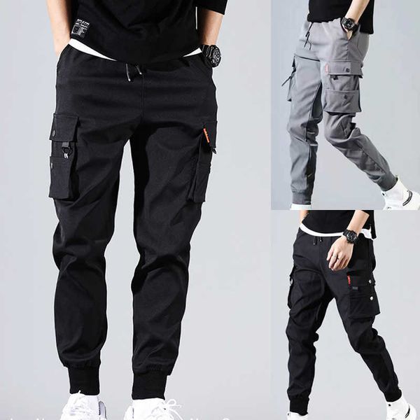 Nouveaux hommes multi-poches Cargo sarouel Streetwear Hip Hop noir gris décontracté mâle Joggers pantalon mode Harajuku Punk pantalon X0723