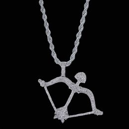 Nieuwe mannen ketting boog en pijl hanger ketting goud zilver kleur hiphop sieraden koper materiaal CZ Bling