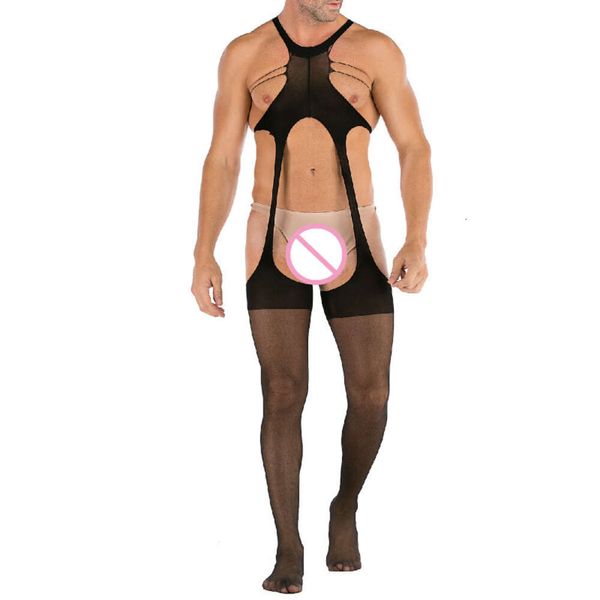 Nuevos hombres S Pama lencería abierta en la entrepierna hombre adulto mono negro Bodystockings ropa interior masculina exótico mono ropa Sexy