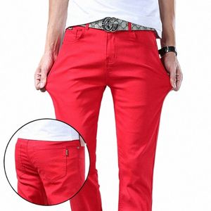Nouveaux pantalons pour hommes Tendance Tempérament Casual Denim Jeans Élastique Droit Slim Blanc Rouge Noir Cool Pantalon pour Homme r7CD #