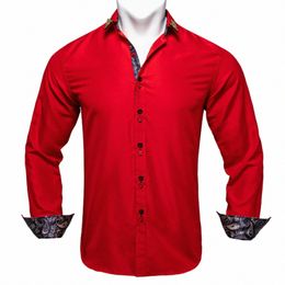 Nieuwe Heren Rode Shirts Man Casual Blouse Formeel Lg Mouw Patchwork Bussin Shirts Butt-Down Kraag Sociale Slanke Dr shirt a7Pb #