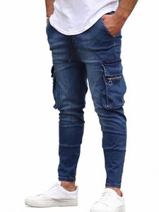 Nouveaux hommes Slim Fit Stretch Jeans Casual Fi Multi Pocket Cargo Denim Pantalon High Street Jeans pour hommes Travail Hip Hop Pantalon P1PK #