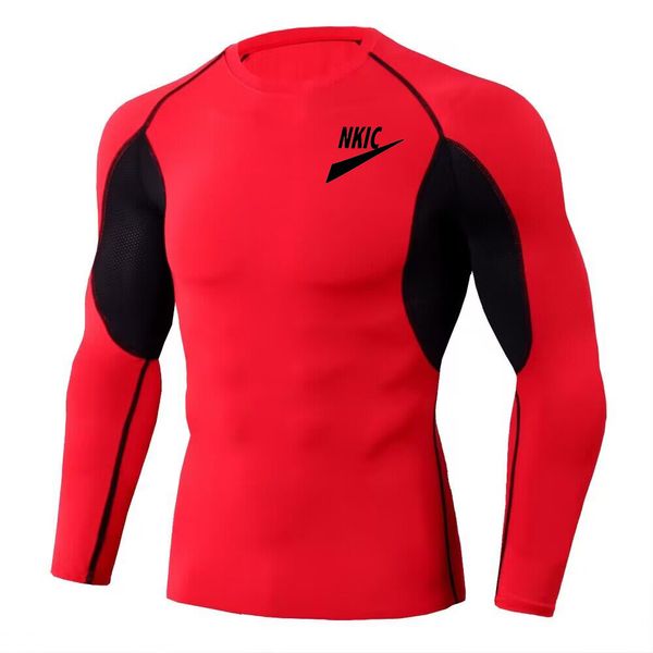 Nouveaux hommes sport course T-shirt manches longues en plein air séchage rapide Fitness Compression couche de base corps sous chemise serré sport Gym Wear