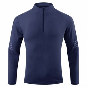 Nouveau T-shirt de sport pour hommes respirant manches LG course à pied et costume de cyclisme piste d'entraînement de basket-ball col rond manteau à glissière 73Nj #