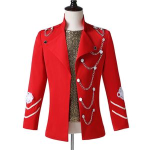 Herenkraag ketting knop Red Blazer Court jas Bar Nachtclub Punk Style Singer Guest Stage Show Kostuum Evening Party Host Slim Blazer S-3XL