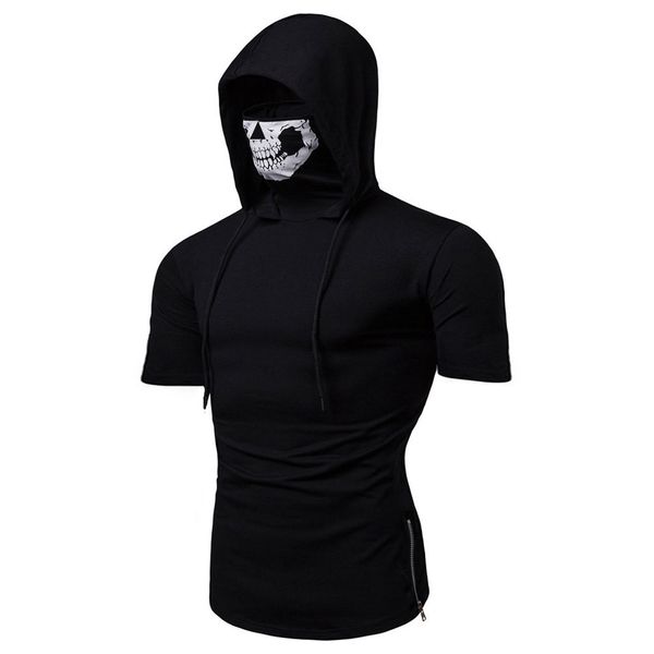 Nuevos hombres Stretch Fitness Hombres con capucha de manga corta camiseta Skull Mask Senderismo de alta calidad Camping Pesca Clothig de gran tamaño CY200513