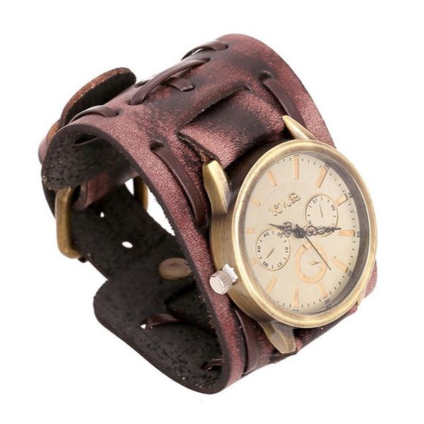 Nuevos relojes de pulsera de cuero genuino Vintage con estilo para hombre, pulsera de piel de vaca, relojes de pulsera punk, regalos de Navidad, joyería 223P