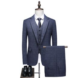 Nuevo traje de otoño para hombre, color sólido, ajustado, a cuadros, informal, de negocios, de talla grande, de una sola fila, con un botón, profesional, formal, de tres piezas