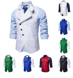 Nieuwe herenpak vest revers single breasted effen pocket mouwloze decoratie casual losse mode mannelijke pak jas