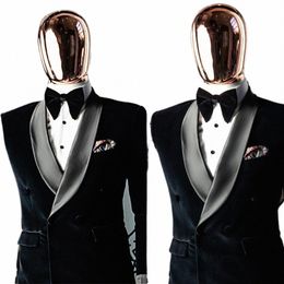 Nouveaux costumes pour hommes sur mesure 2 pièces Veet Blazer Pantalon Sheer Satin Revers One Butt Tuxedo Mariage Formel Custom Made Plus Taille S2Tp #