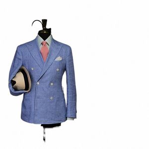 Nouveaux costumes pour hommes sur mesure une pièce blazer double boutonnage revers smoking rayures à carreaux marié formel grande taille sur mesure 58O9 #