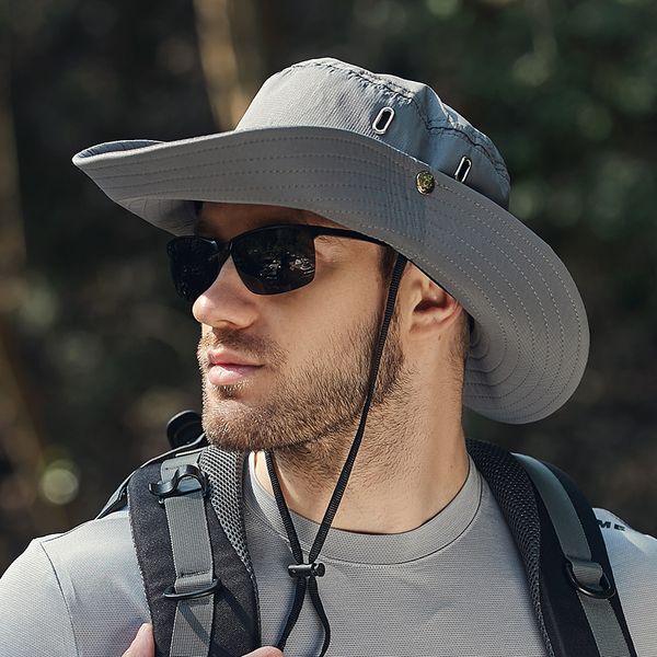 Nuevo sombrero de sombrilla para hombre con ala grande 50-60 cm Montar Montañismo Pesca Sombreros de cubo de moda al aire libre 9 colores Sombreros de poliéster para el sol LG05