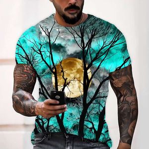 Nieuw heren t-shirt met maanpatroon ronde nek 3d Halloween korte mouw geprinte kleding