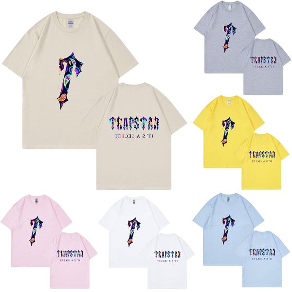 Nuevas camisetas para hombres Camiseta Trapstar Camisas de diseñador Jersey con estampado de letras Camisas de lujo Color del arco iris Moda deportiva de verano Top de cordón de algodón Manga corta