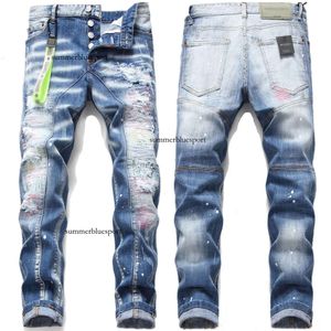 Nieuwe strakke kleine voetjeans voor heren met geperforeerde patch, elastische blauwe slim-fit bedelaarsbroek met middentaille en paneel