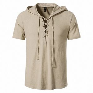 Nouvelle chemise à col en V pour hommes T-shirt à manches courtes pour hommes d'été Cott et Lin Led T-shirt décontracté pour hommes Chemise pour hommes Chemise respirante Z1QA #