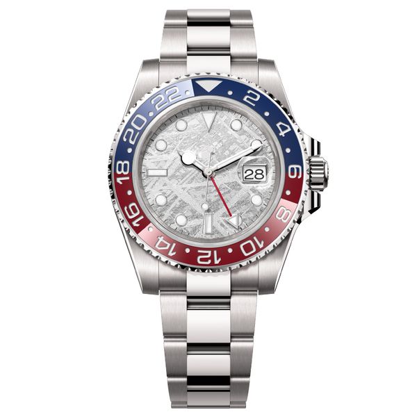 New Men's Watch Pepsi Gmt Batman Batwoman Men's Watch Clean Factory Sprite 40mm Reloj Pulsera de ostras Silver Diamond Bisel Negro Dial con caja